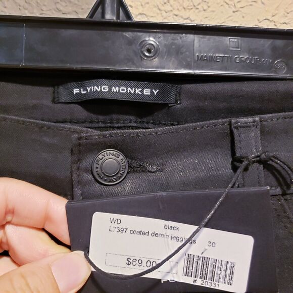NWT Flying Monkey Black Waxed Coated High Rise Jeggings Jeans Sz 30 - Picture 4 of 11